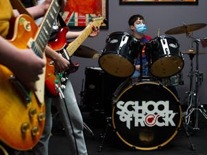 Students of School of Rock Chapel Hill rehearse on Monday, Feb. 15, for their upcoming mid-season preview show. The show will be streamed live from Cat's Cradle on Sunday, Feb. 28, 2021.