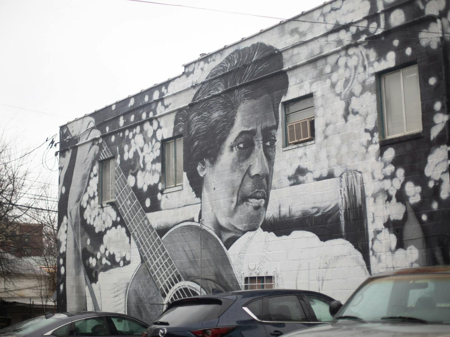 A mural of Elizabeth Cotten at 111 North Merritt Mill Road in Carrboro on Feb. 11, 2021