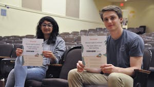 Anushkaa Jain (left) and Luke Durham (right) serve as UNC's ThriveCash Ambassadors. ThriveCash is an app that allows students at select universities who have internships to take out loans.
