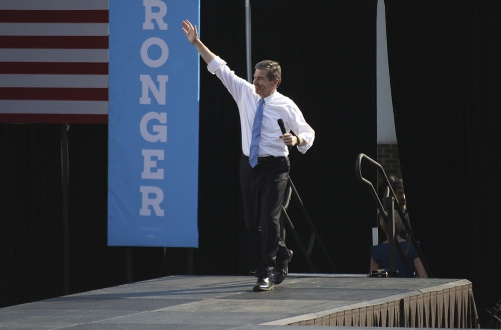 <p>Gov. Roy Cooper, then a gubernatorial candidate, spoke at the Obama rally on campus Nov. 2016. Cooper asked the Trump administration to give North Carolina an exemption from the off-shore oil drilling.</p>