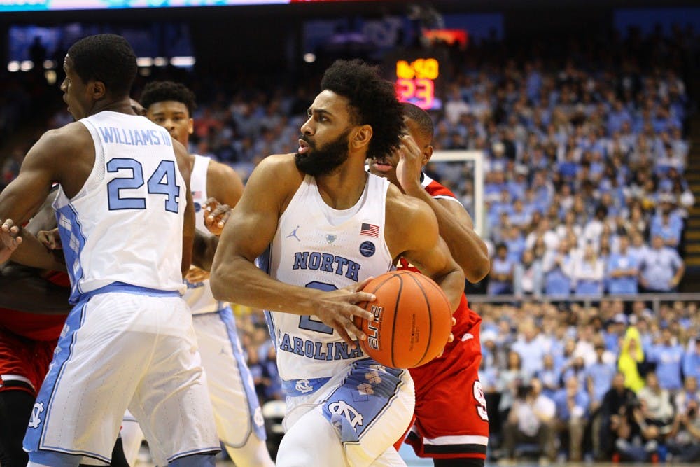 Junior point guard Joel Berry II (2) goes up for a lay-up early in the first half against N.C. State.