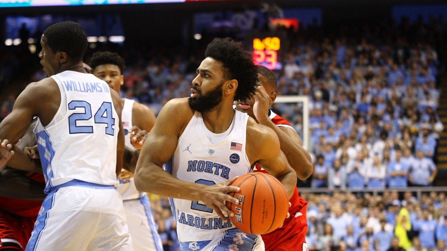 Junior point guard Joel Berry II (2) goes up for a lay-up early in the first half against N.C. State.