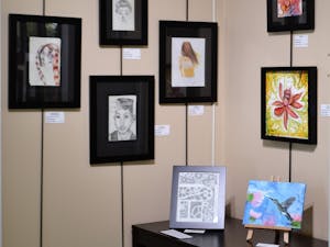 Artwork by Hannah Gettes, a former Orange County school graduate who died in February, is on display at Hannah's Hope art exhibit at Margaret Lane Gallery in Hillsborough, NC. Photo courtesy of Mary Knox.