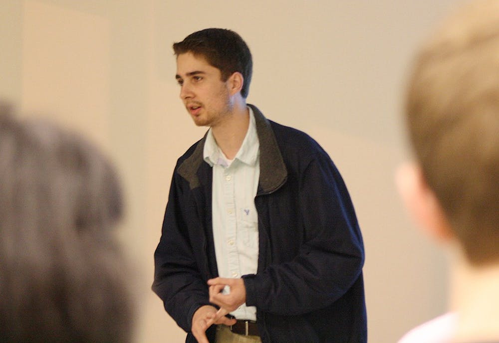 Zach De Larosa speaks at a meeting for potential student body president candidates.  Students interested in running for office met in the Union for the first optional candidates meeting for student government elections for next term.