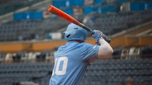 Junior outfielder Mac Horvath prepares to swing at a pitch against Clemson on Saturday, May 27, 2023. UNC lost to the Tigers, 10-4.