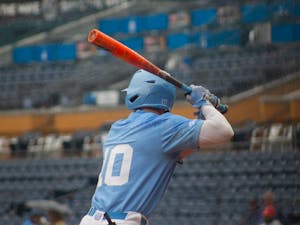 Junior outfielder Mac Horvath prepares to swing at a pitch against Clemson on Saturday, May 27, 2023. UNC lost to the Tigers, 10-4.
