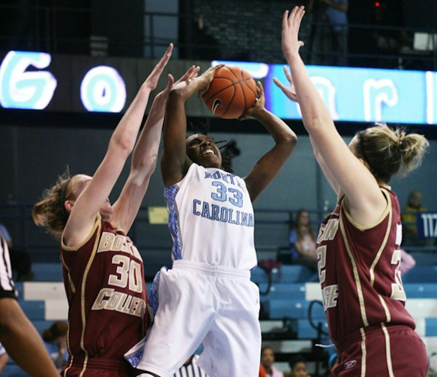 Laura Broomfield goes up for a shot in UNC’s 69-62 loss to Boston College. DTH/Jessey Dearing