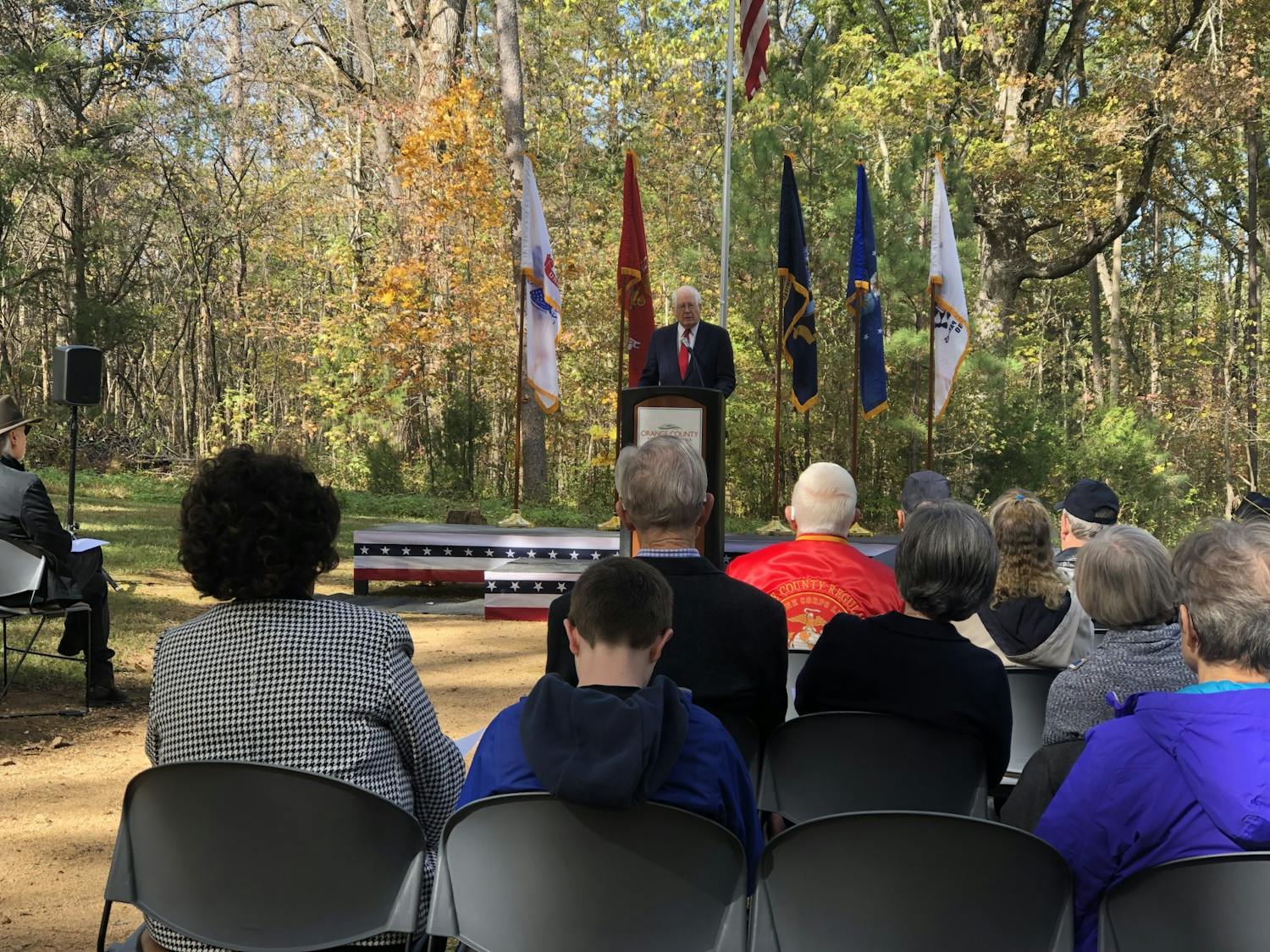 U.S. Rep. David Price, D-N.C. speaks during the Orange County Veterans Day event at the Orange County Veterans Memorial on Monday, Nov. 11, 2019.