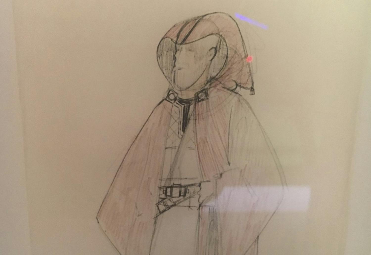 An early concept drawing for the robes for Obi-Wan Kenobi was displayed at a traveling exhibit at Discovery Times Square in New York City in August.