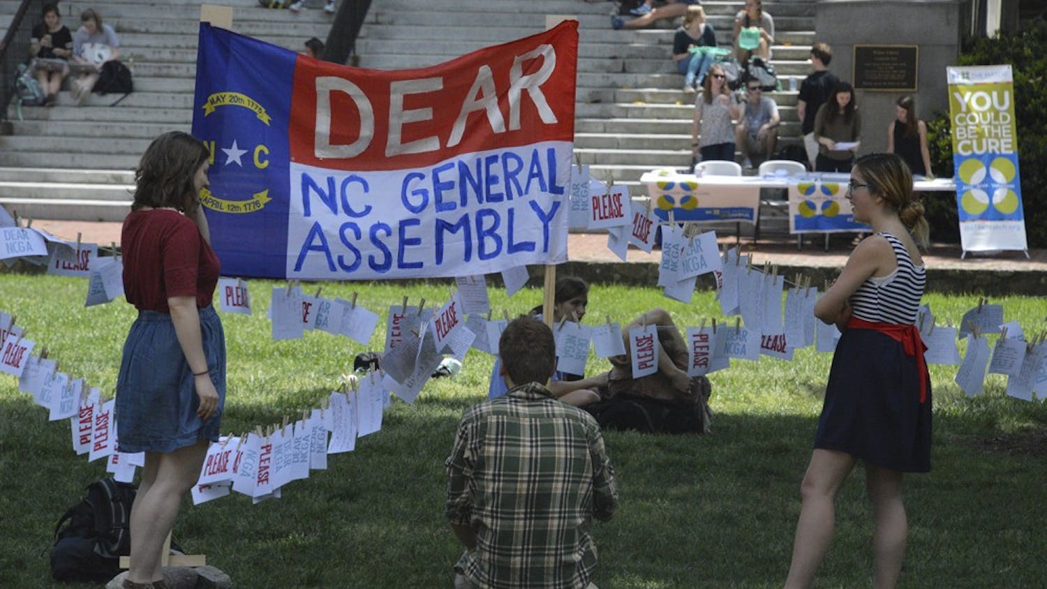 The ART 300 class held a petition signing station in Polk Place where students could write letters to the North Carolina General Assembly.