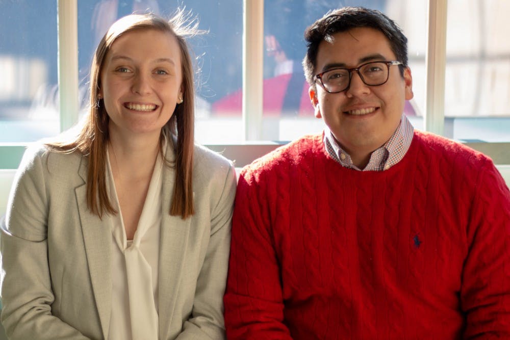 Student Body President Savannah Putnam (Left) and President of the Graduate and Professional Student Federation Manny Hernandez (right) in the Carolina Inn following a BOT meeting Thursday, Jan. 31, 2019. Both leaders recently commented on the departure of Chancellor Carol Folt.