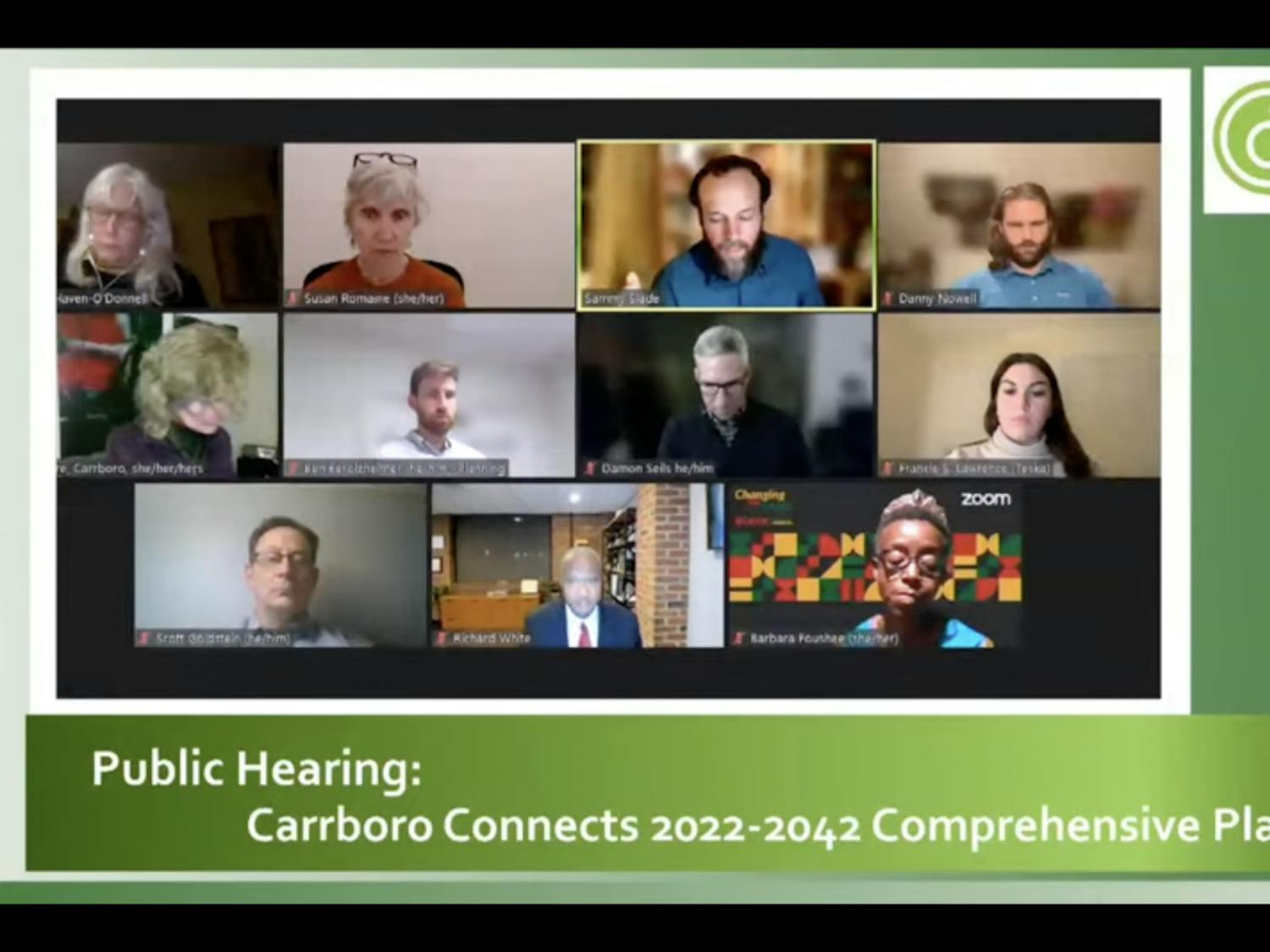 DTH Screenshot. Screenshot of the Carrboro Town Council meeting on Tuesday, Feb. 22, 2022.