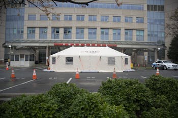 A tent stands outside the emergency wing of the UNC Medical Center on Monday, March 23, 2020. The tent was set up to keep coronavirus patients separated from other patients and hospital staff members.