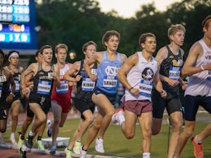 Freshman Colton Sands competes in the 5000M ACC Championship race at Morris Williams Track on Saturday, May 14, 2022. The UNC men's team finished fourth in the meet overall.