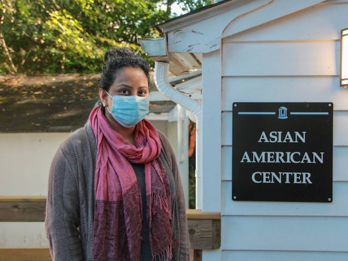 UNC Asian American Center Associate Director Krupal Amin poses for a portrait outside the AAC on Oct. 27.