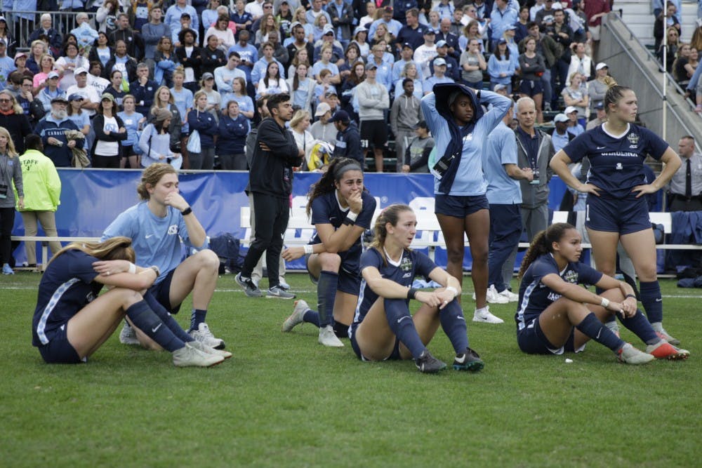 UNC women's soccer watches FSU receive trophies after the NCAA Championship game at WakeMed Soccer Park on Sunday, Dec. 2, 2018. UNC lost 0-1 against FSU. 