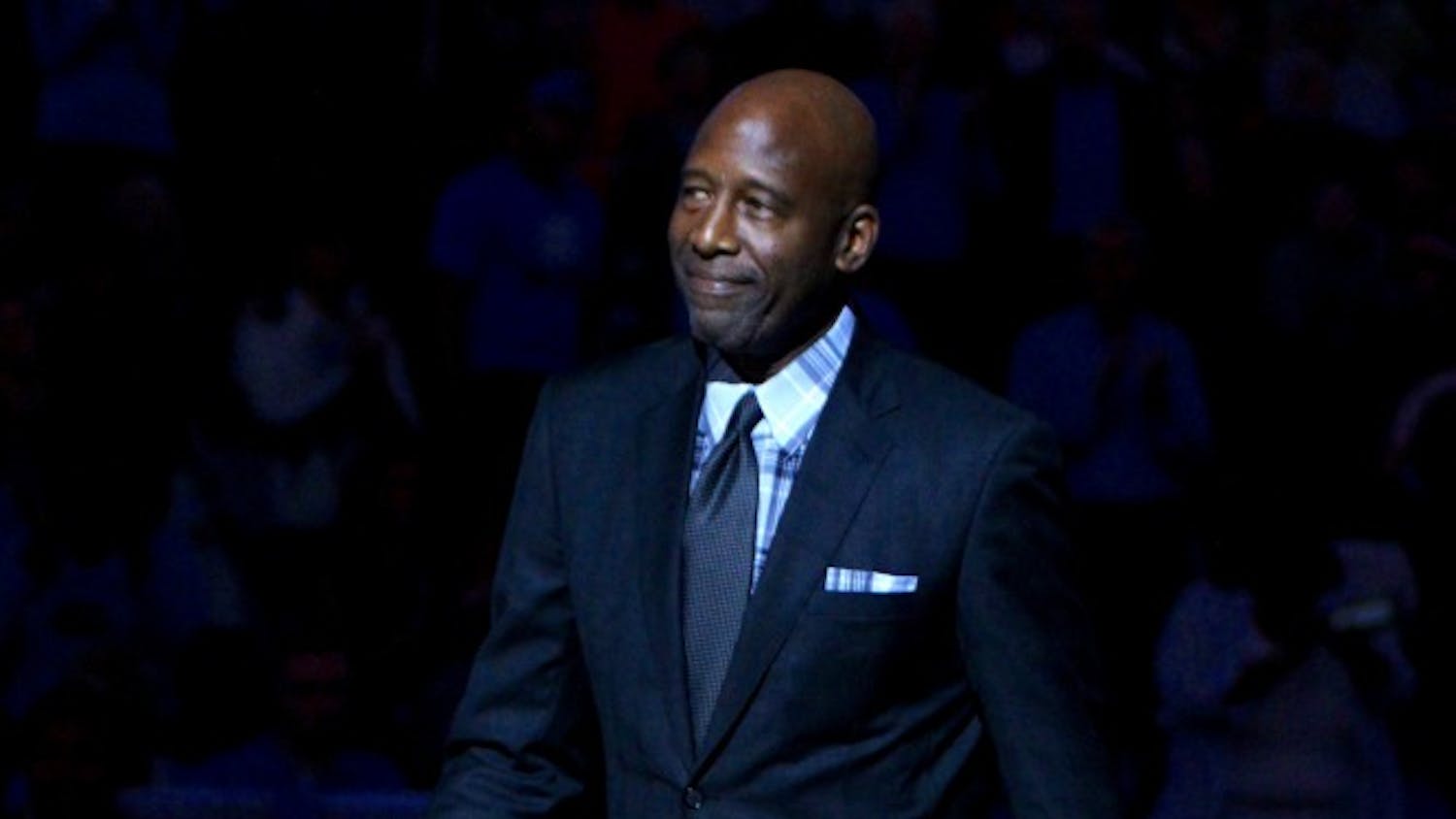 James Worthy is honored during halftime at the Notre Dame-North Carolina ACC semifinals game.