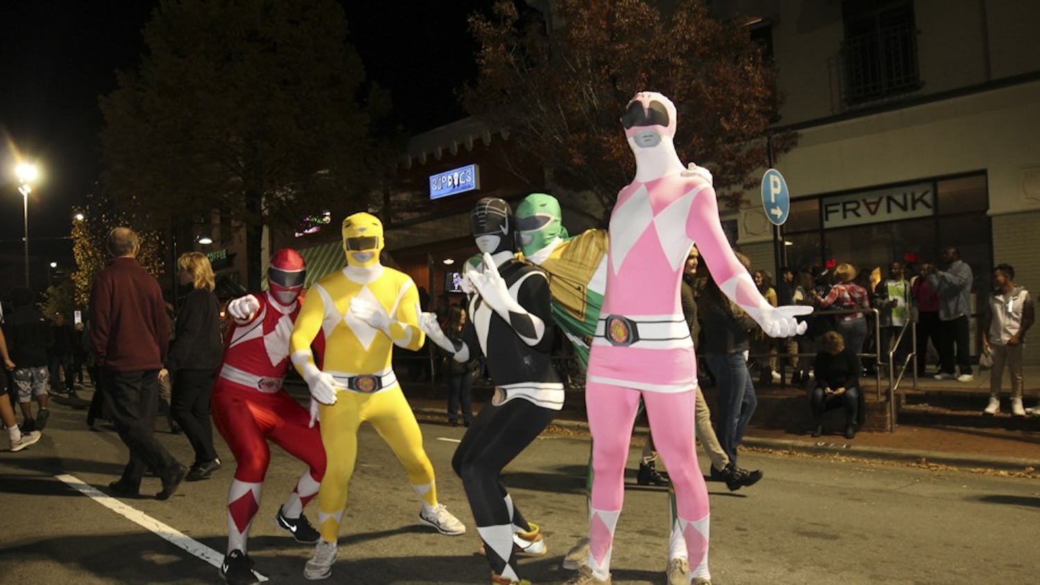 Halloween festivities on Franklin Street: The Power Rangers made an appearance on Franklin Street Saturday night