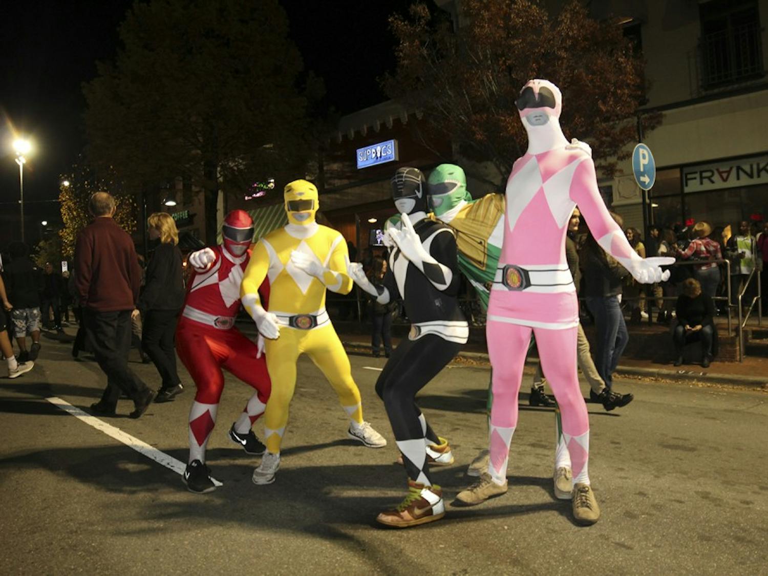 Halloween festivities on Franklin Street: The Power Rangers made an appearance on Franklin Street Saturday night