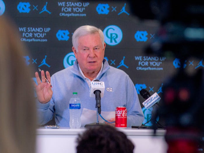 Head Coach Mack Brown speaks at a press conference on Monday, Aug. 29, 2022.