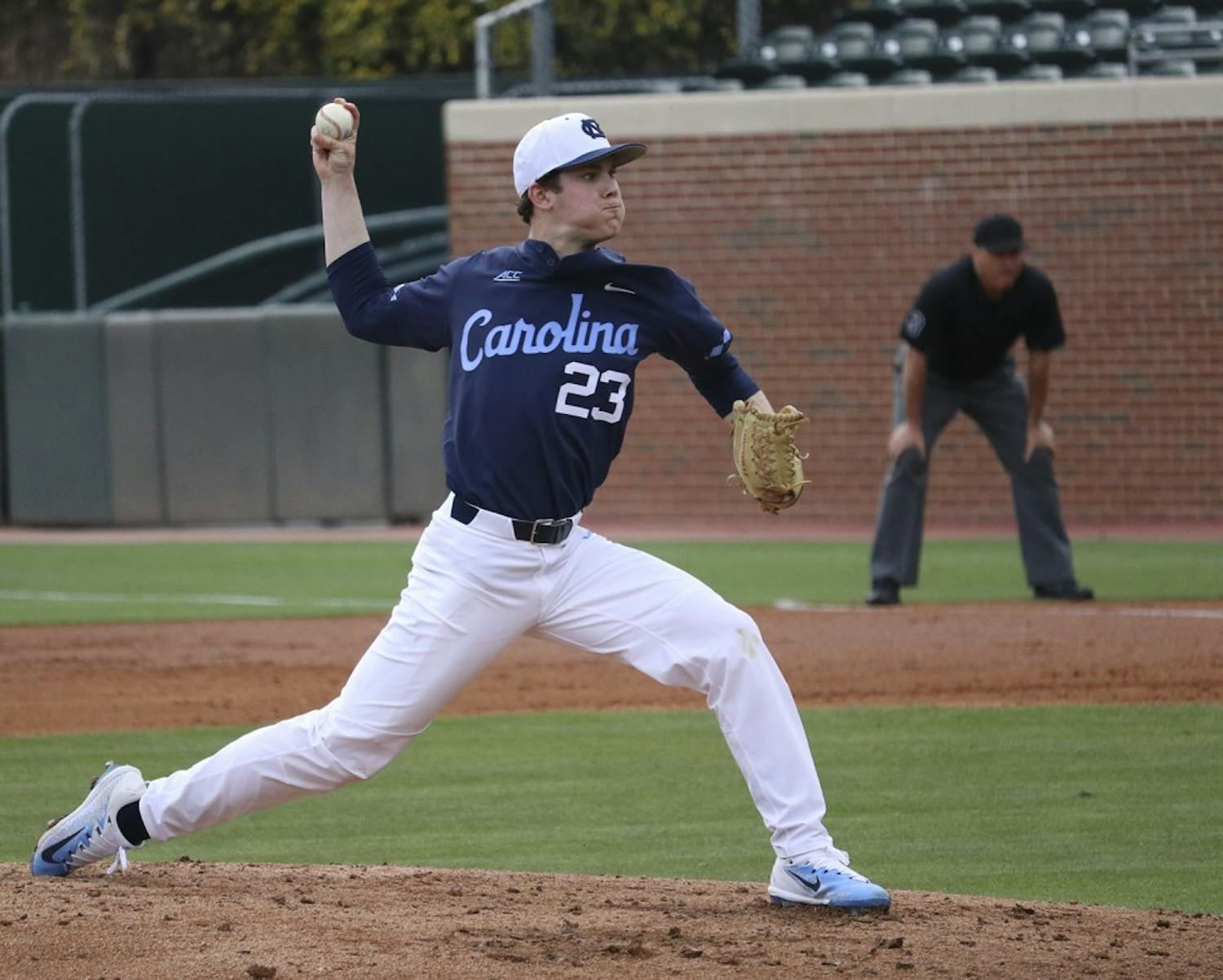 North Carolina pitcher Tyler Baum (23) allowed only two hits and no earned runs in 5 2/3 innings.