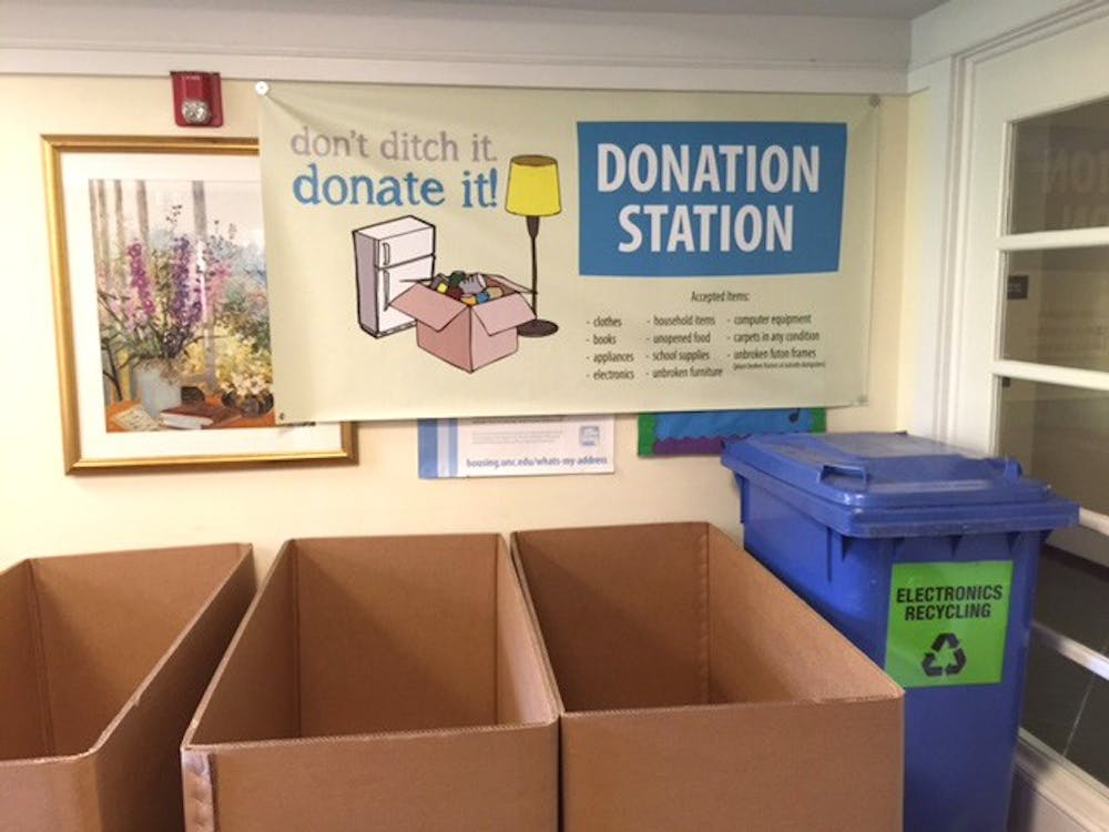 The "Don't ditch it. Donate it!" program set up donation stations in residence halls all&nbsp;over campus for spring move-out&nbsp;(courtesy of&nbsp;Debbie Bousquet).