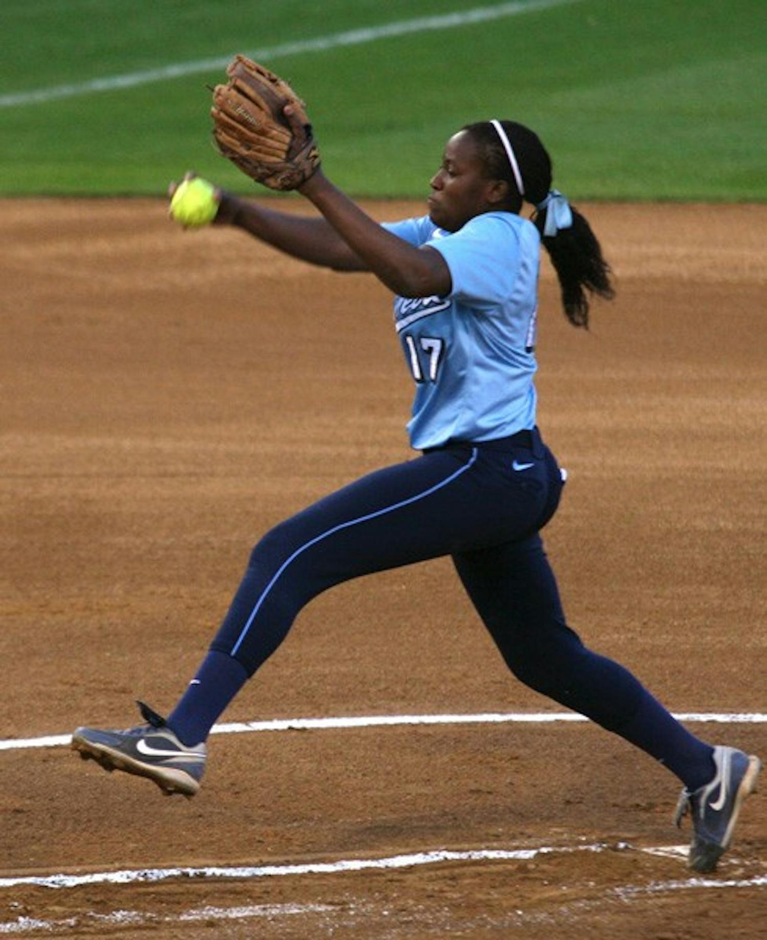 Sophomore Constance Orr pitches in Tuesday's game against Campbell. DTH/Stephen Mitchell