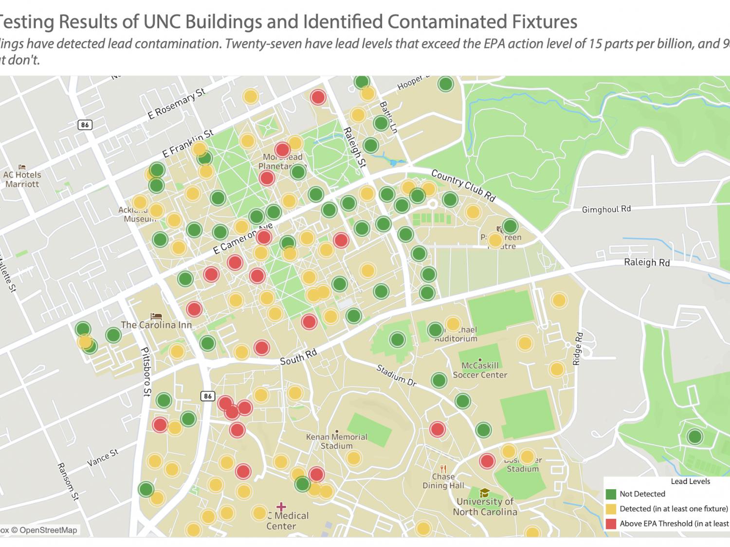 Lead Testing Results of UNC Buildings and Identified Contaminated Fixtures as of January 2023