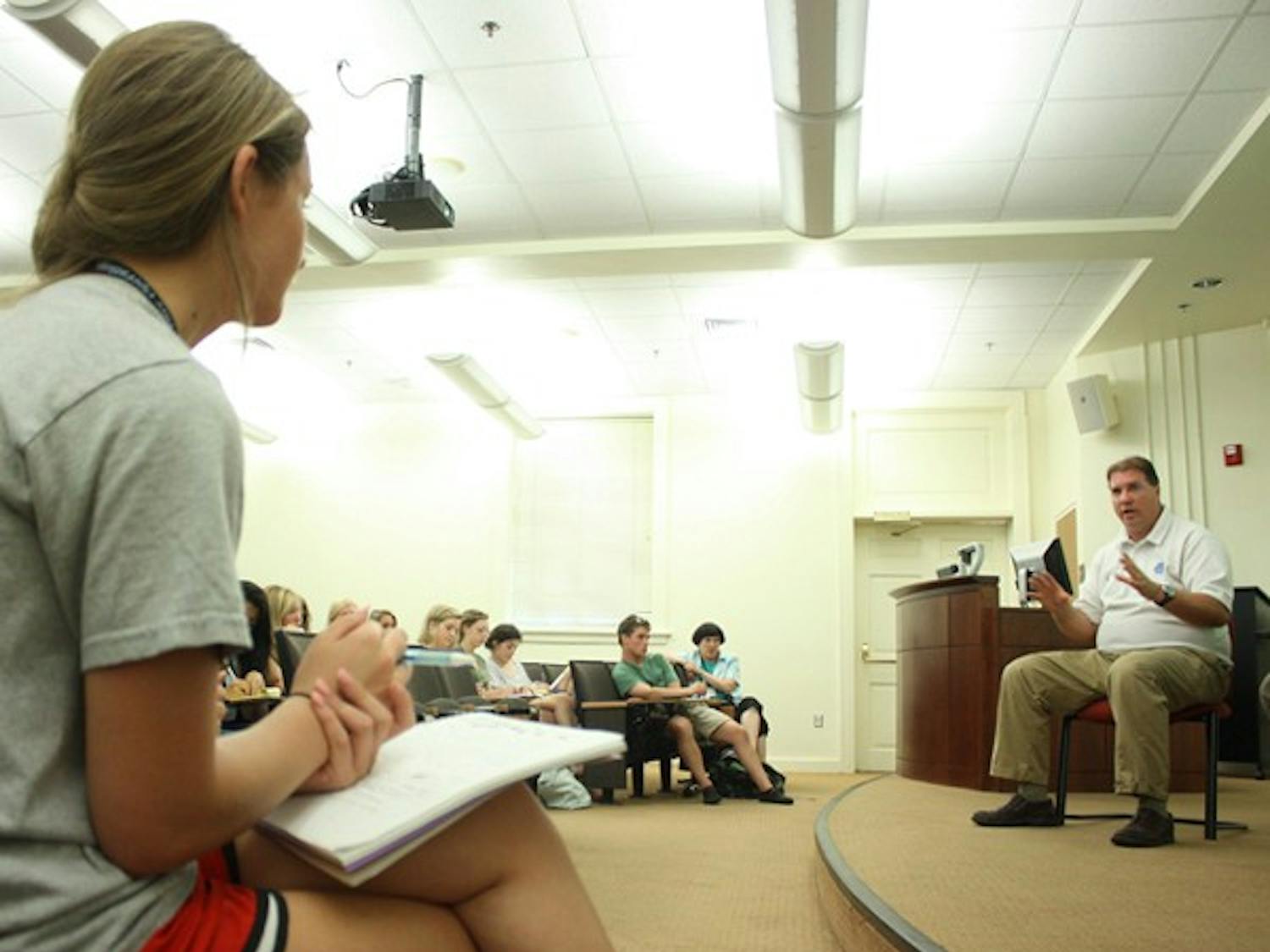 High school journalism students at a summer workshop attend a press briefing. Courtesy of Maddi Pofahl.