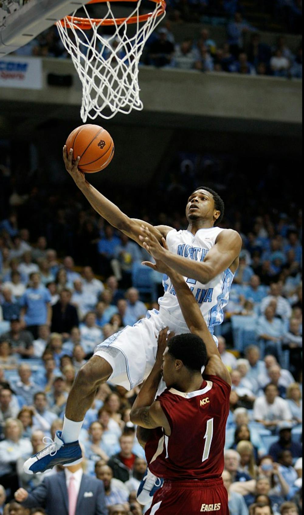 UNC guard Dexter Strickland drives to the hoop during the game against Boston College on Saturday. The Tar Heels defeated Boston College 83-60. 