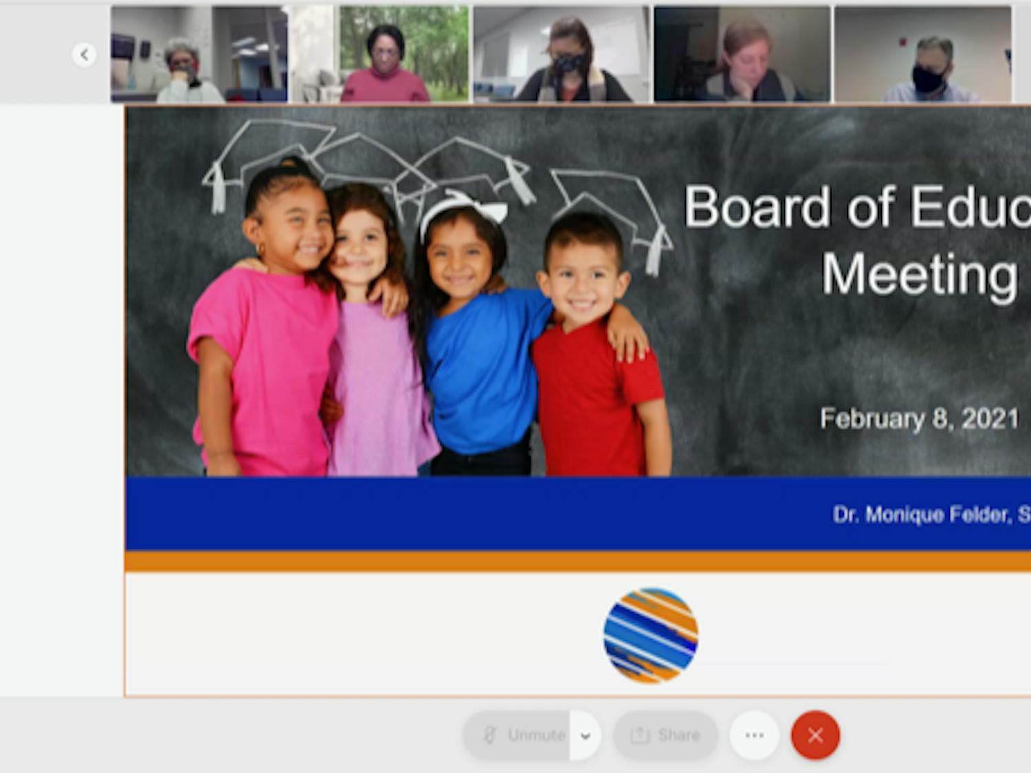 Screenshot from the Orange County Schools Board of Education meeting on Monday, Jan. 8, 2021.