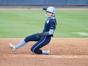 UNC junior outfielder Bri Stubbs (27) slides into second base during a home game against N.C. Central at Anderson Stadium on Wednesday, Apr. 20, 2022.