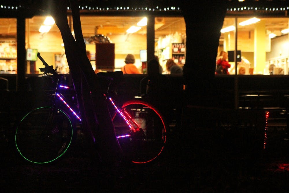 The Town of Carrboro, the Recreation and Parks Department, Go Chapel Hill and the Carrboro Bicycle Coalition sponsored Friday Night Lights, an event where bicyclists decorated their rides with various lights and competed for prizes.