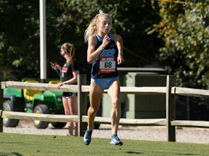 First-year Sasha Neglia runs during the Wolfpack Invite in Cary, N.C. on Wednesday, Oct. 7, 2020. Photo courtesy of Jeffrey A. Camarati.&nbsp;