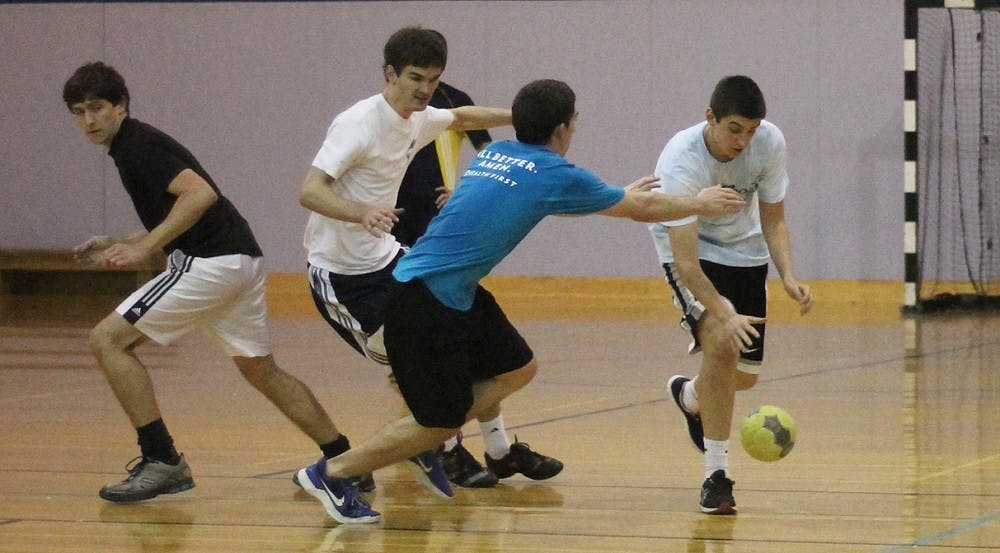 	Members of the Carolina Team Handball Club practice at Fetzer Hall on Thursday afternoon. UNC will host the USA Team Handball College National Championship this weekend.