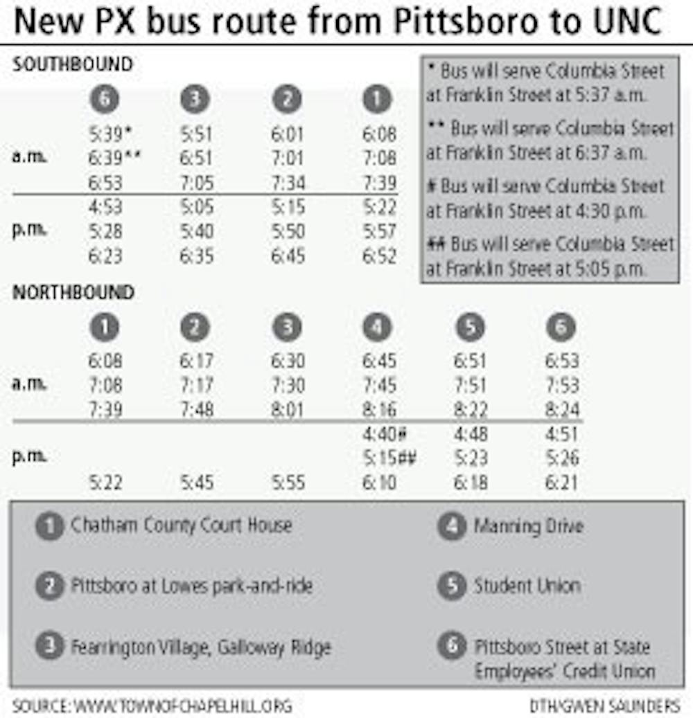 New PX bus route from Pittsboro to UNC