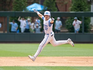 Sophomore catcher Tomas Frick (52) runs the bases after hitting his second home run of the year in the second inning of UNC's NCAA Regional against Hofstra at Boshamer Stadium on Friday, June 3, 2022.