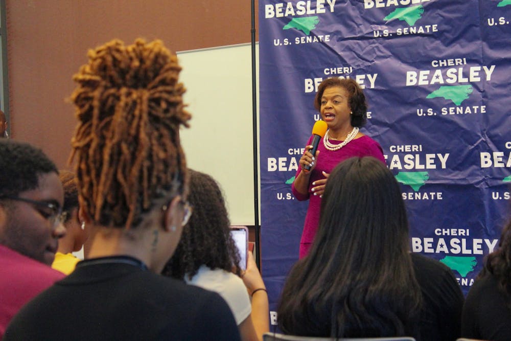 Cheri Beasley speaks at the NCCU Student Center on Sep. 27, 2022.