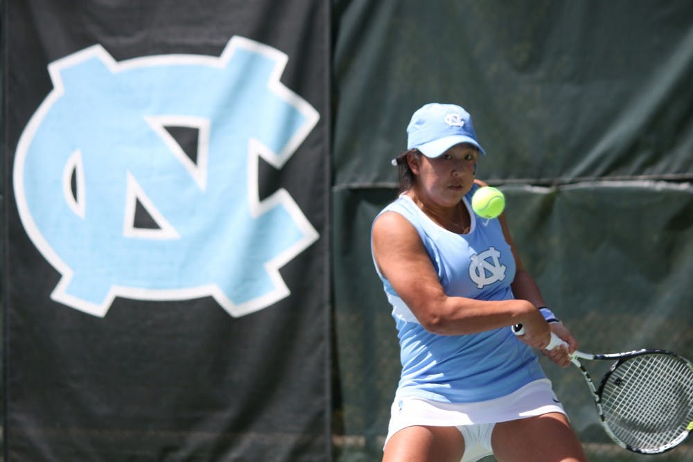 Senior Ashley Dai returns a volley against Boston College on Sunday. The UNC women's tennis team defeated Boston College 6-1.