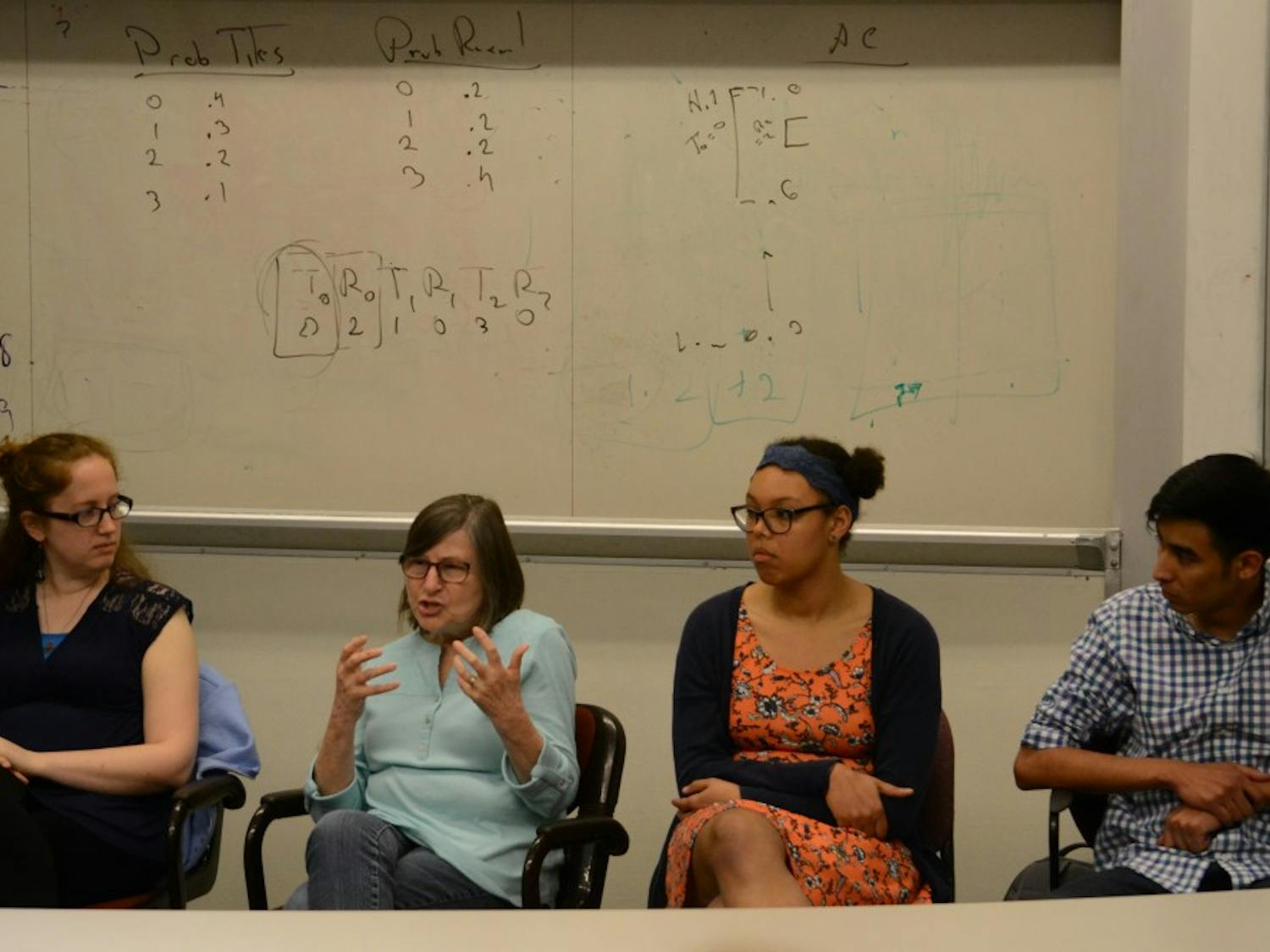 Tanya Amert (Left to right), Diane Pozefsky, Sydney Mantell and Armando Jimenez speak at a panel on diversity in Computer Science on Wednesday hosted by The Computer Science department. 