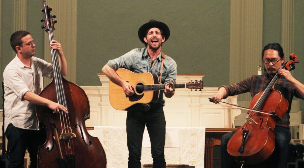 	<p>Paul Defiglia, Scott Avett and Joe Kwon, from left to right, of the Avett Brothers perform at “MElodies” to benefit Musical Empowerment.</p>