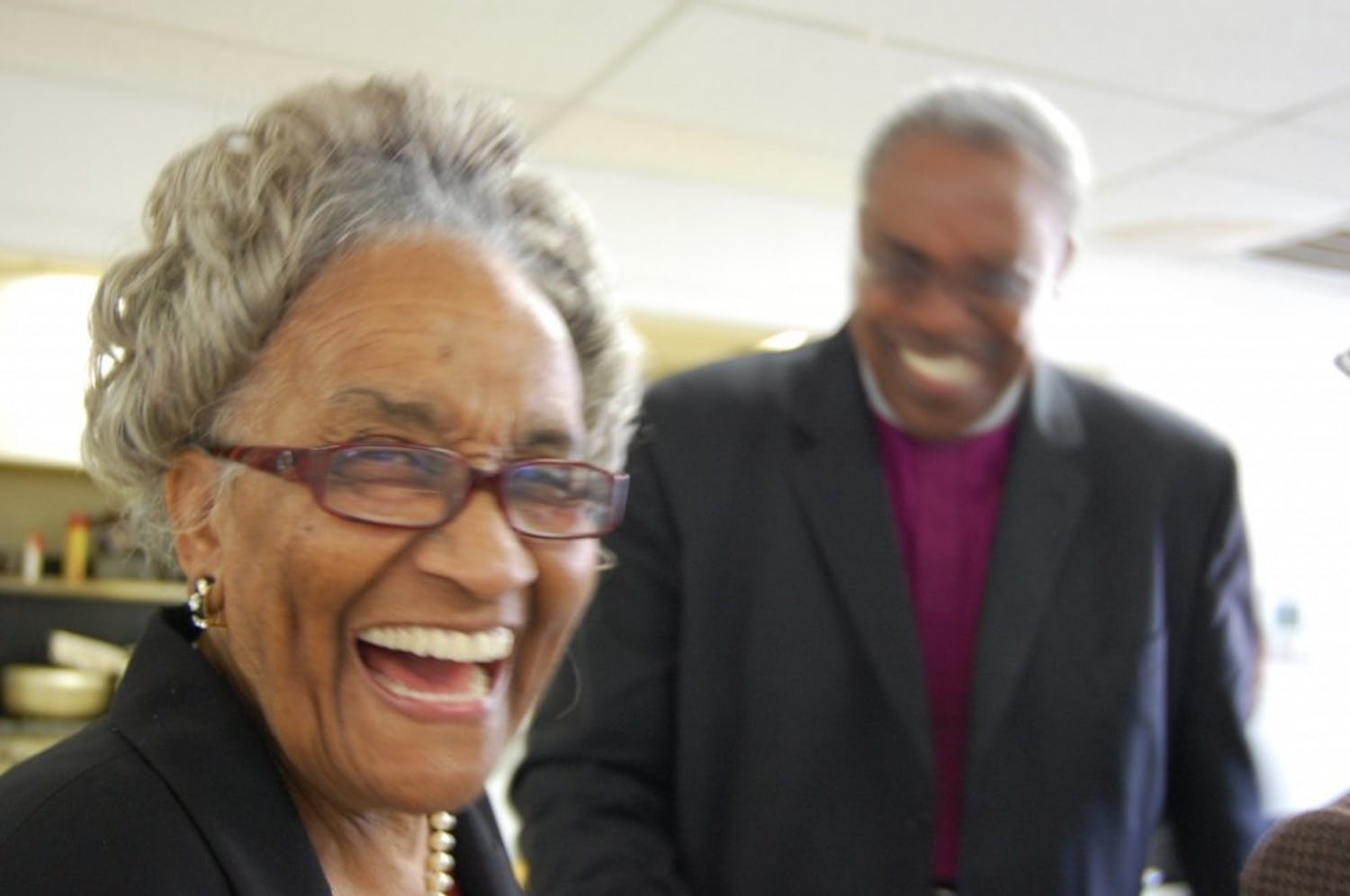 Mrs. Marian Cheek Jackson and Bishop Thomas Hoyt, Jr. at the 110th Anniversary of St. Joseph CME Church. Photo Courtesy of&nbsp;Hudson Vaughan/Jackson Center.