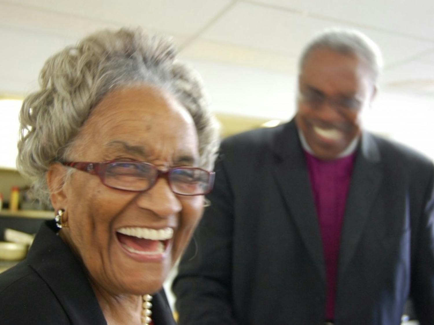 Mrs. Marian Cheek Jackson and Bishop Thomas Hoyt, Jr. at the 110th Anniversary of St. Joseph CME Church. Photo Courtesy of&nbsp;Hudson Vaughan/Jackson Center.