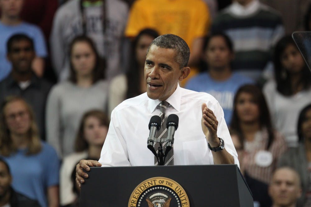 	<p>President Obama speaks in Carmichael Arena on Tuesday afternoon.</p>