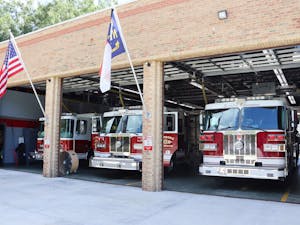 Firetrucks stationed at the Carrboro Fire-Rescue Department Headquarters on Aug. 7, 2022.