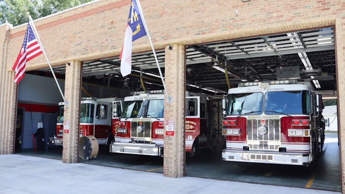 Firetrucks stationed at the Carrboro Fire-Rescue Department Headquarters on Aug. 7, 2022.