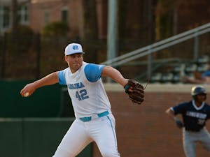 UNC junior Jake Knapp pitches for the Tar Heels in their 10-0 victory over Longwood on Wednesday, Feb. 22, at Boshamer Stadium.