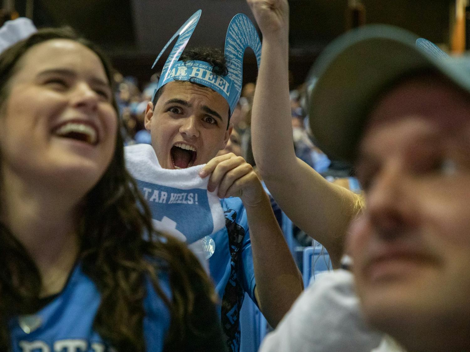 Fans gathered to watch UNC take on Duke in the Final Four at a watch party in the Dean Smith Center on Saturday, Apr. 2, 2022. UNC won 81-77.