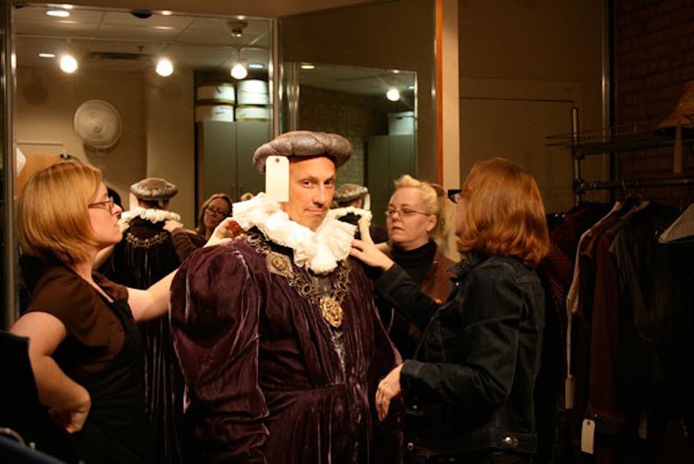 Jeffrey Blair Cornell gets fitted  for his part in “Nicholas Nickleby." Courtesy of Playmakers.