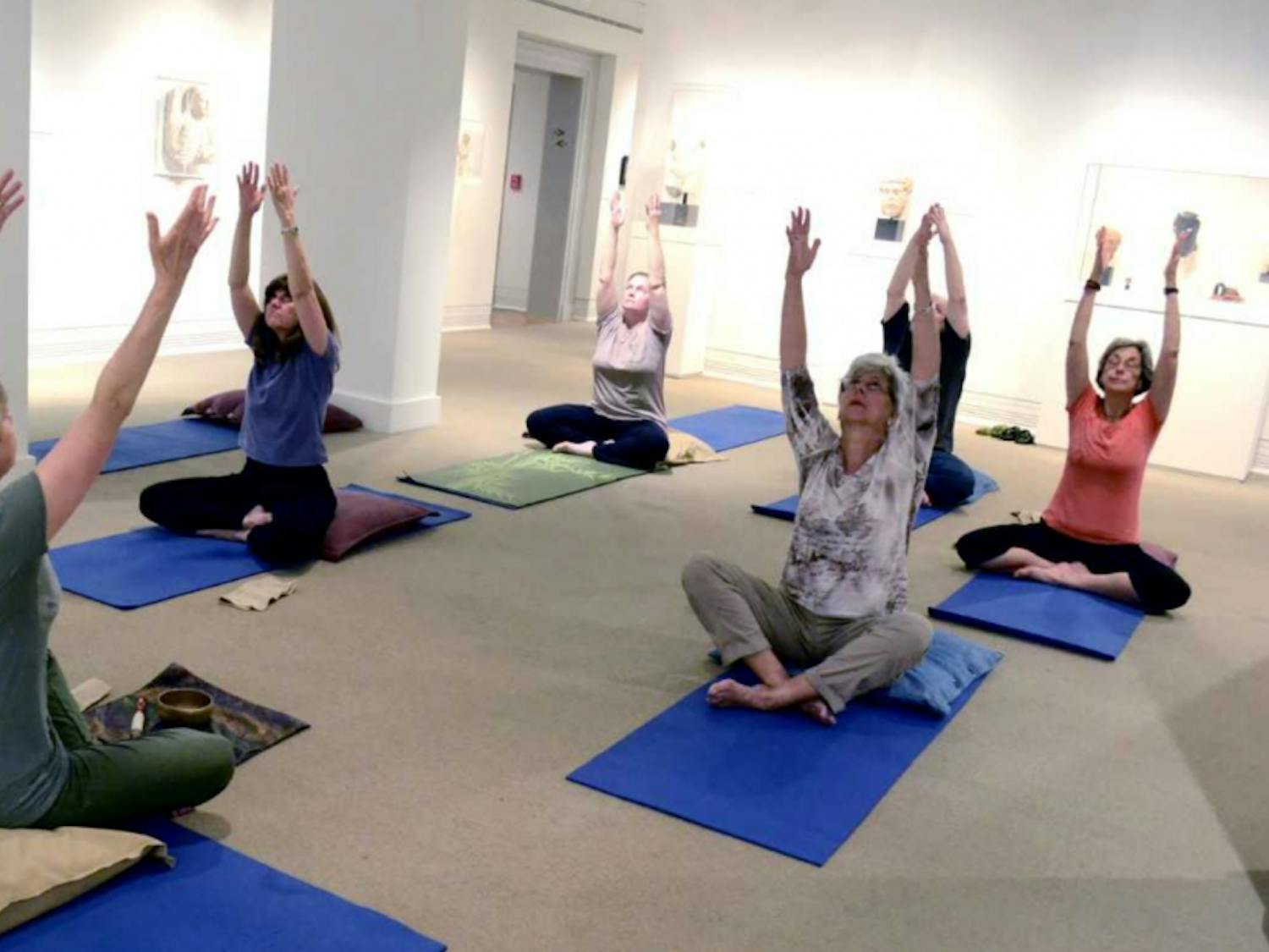 Yoga in the Galleries takes place at the Ackland on Monday afternoons. Photo courtesy of Allison Lathrop. 